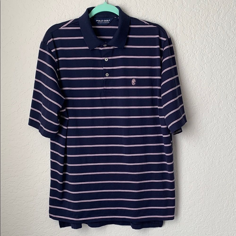 Polo Golf Ralph Lauren Cotton Men's Navy Striped Polo Shirt Size L